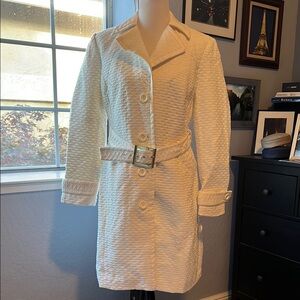 INC International Concepts Long White Textured Coat with Belt